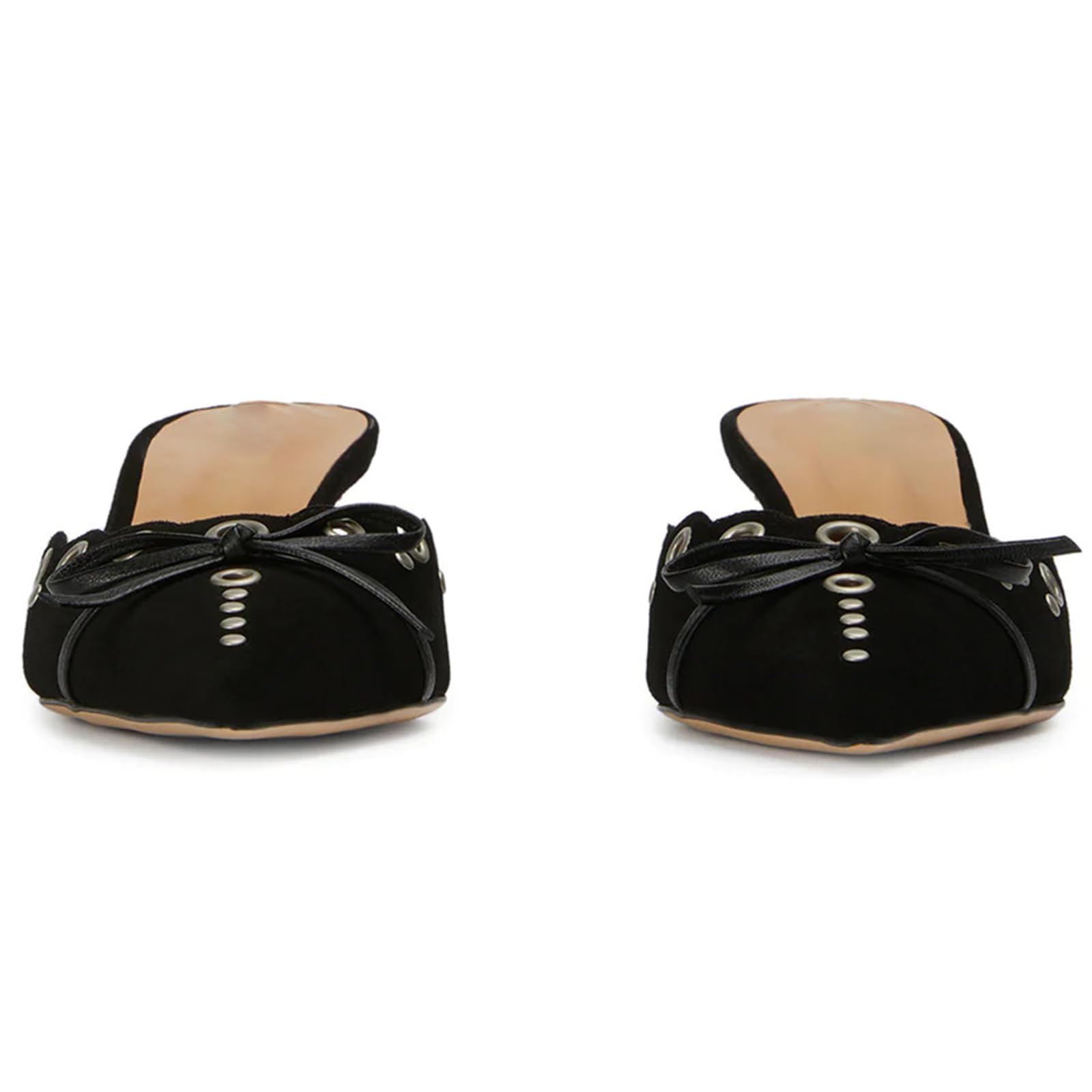 olomisa Womens Kitten Heels Bow Studded Pointed Toe Low Heeled Mules: 9.5 Black