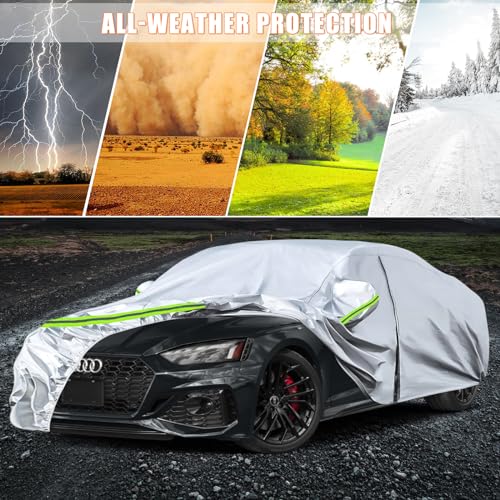 Image of Waterproof Car Covers Replace for 2007-2025 Audi A5 /S5, 6 Layers Silver All Weather Custom-fit Car Cover with Zipper Door & Windproof Bands for Snow Rain Dust Hail Protection