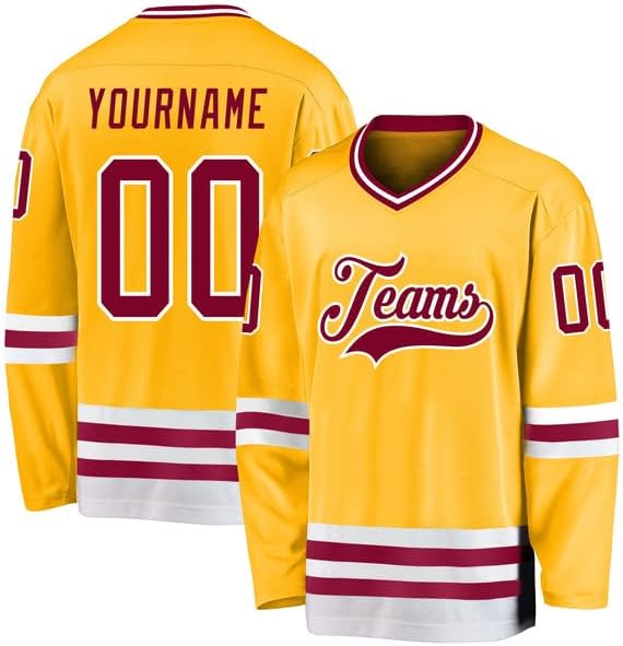 Personal Hockey Jersey, Custom Gold Navy-Light Blue Hockey Jersey, Hockeys Jerseys for Men, Women with Customized