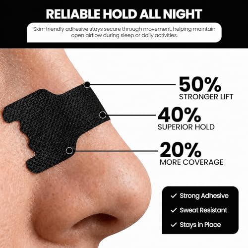 Image of Nose Strips for Breathing by Massner, Large Black Breath Strips for Sleeping, Snoring Support, Stuffy Nose and Congestion Relief - Better Night Airflow, 100 Nasal Strip