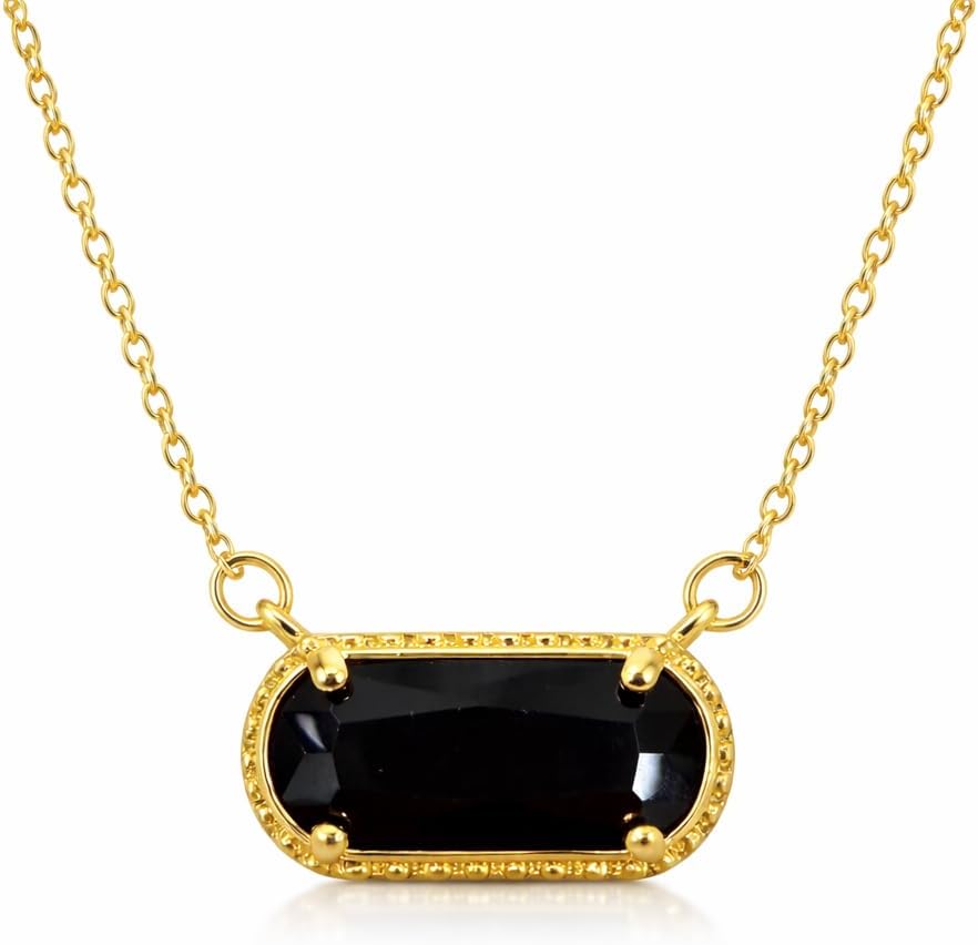 Birthstone Necklace for Women 14k Gold Plated Oval Stone Necklace Zircon Pendant Necklace Trendy Necklace Birthday Gifts for Women Mom Wife Girlfriend Dainty Minimalist Jewelry