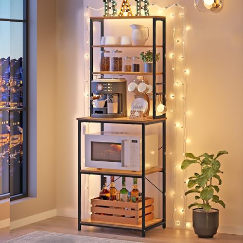 VASAGLE Étagère de Cuisine, Étagère pour Machine à Café, 6 Étagères et 6 Crochets, pour Four à Micro-Ondes, Cadre en Acier, Style Industriel, 40 x 60...