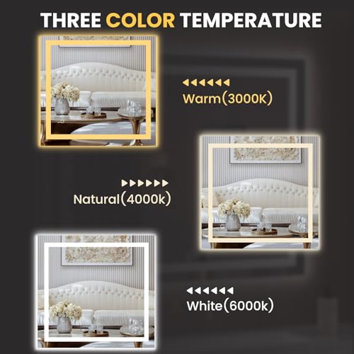 Image of LOAAO 28 inchx30 inch LED Bathroom Mirror with Lights, Anti-Fog, Dimmable, Backlit + Front Lit, Lighted Bathroom Vanity Mirror for Wall, Memory Function