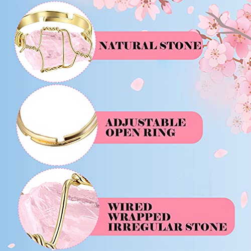 Hicarer Chakra Crystal Ring Healing Wire Wrapped Irregular Adjustable Crystal Gemstone Rings Jewelry2
