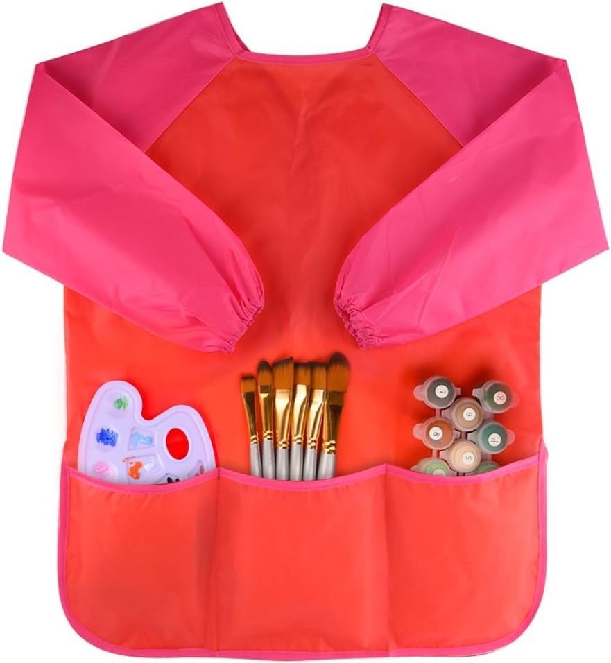 Voarge Tablier de Peinture en Nylon imperméable avec Manches pour Enfants de 8 à 10 Ans avec Manches et 3 Poches utilisé, pour la Peinture d'art Scolaire la...