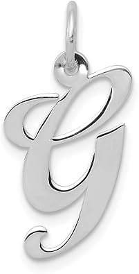 14k White Gold Medium Fancy Script Initial E Char Width 14 to 21 Pendant