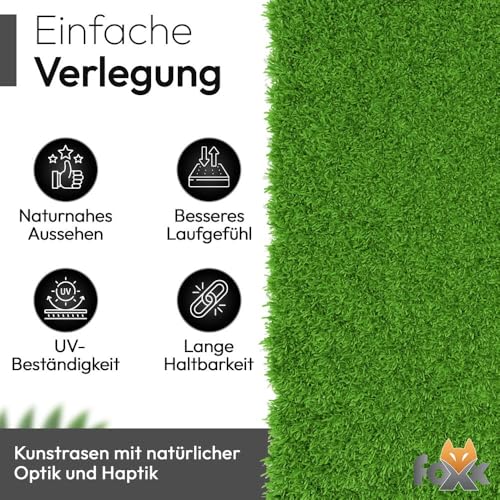 Foxx Kunstrasen 100x500 – Wetterfester Outdoor Teppich in Grün für Balkon, Terrasse & Garten | Robuster Teppichboden als Rasen-Alternative