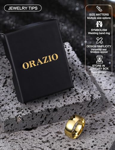 Image of ORAZIO Stainless Steel Rings for Men Women 6MM 8MM Wedding Band Rings Silver /Black /Gold Domed High Polished Basic Wedding Bands Comfort Fit Size 6-14