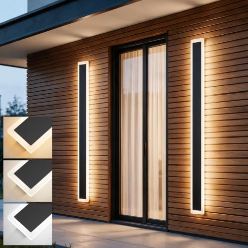 Image of Aipsun 2 Packs 39.4inch Outdoor Wall Sconce, 3000K 4000K 6000K,Modern Black Exterior Light, Long LED Linear Wall Light for Entrance, Hallway, Garage, Porch(3CCT)