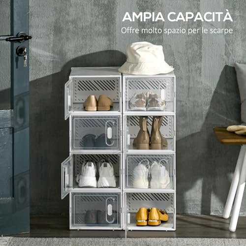 Homcom Scarpiera Modulare Con 8 Cubi Contenitori E Porta Magnetica, Cubi Portaoggetti In Pp, 25X35X19 Cm, Bianco E Trasparente - 5