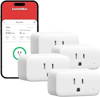 SwitchBot Smart Plug Mini, 15A Energy Monitoring, WiFi & Bluetooth Outlet, Compatible with Alexa, Google Assistant, Home Assistant, App Control, Timer Function, No Hub Required, Compact Design