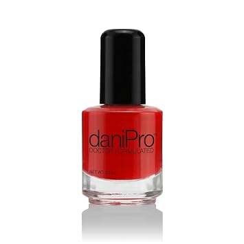 daniPro Doctor Formulated Nail Polish, 0.5 oz First Kiss - Bright Red Fingernail Polish & Toenail Polish with Undecylenic Acid, Biotin & Vitamins - Vegan Formula for Healthy Nails