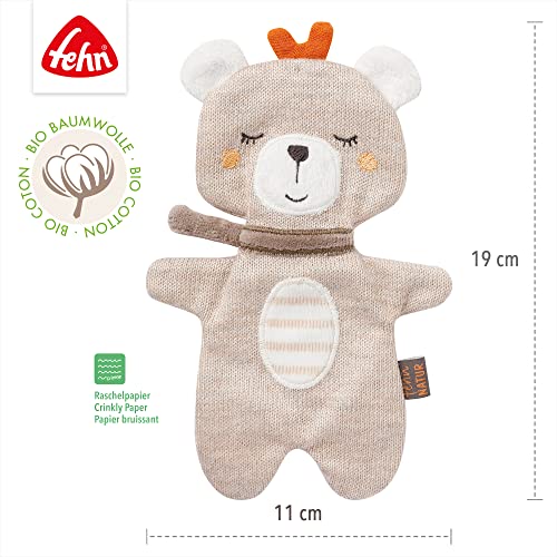 Fehn 052169 Knister-Teddy fehnNATUR – Activity-Rascheltier mit Bio-Baumwolle (kbA) zum Greifen, Spielen & Geräusche erzeugen – idealer Begleiter für Babys und Kleinkinder