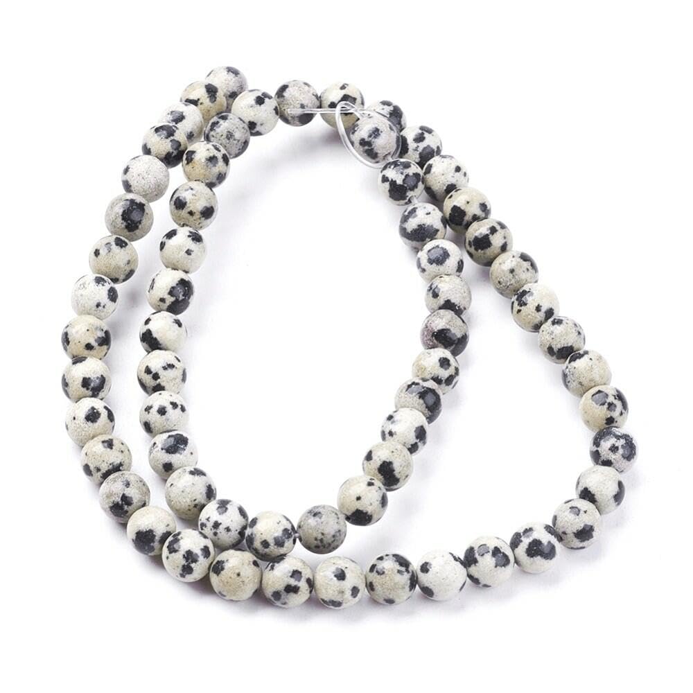 Charming Beads Beige Cream/Black Dalmatian Jasper Beads Plain Round 6Mm Strand Of 62+