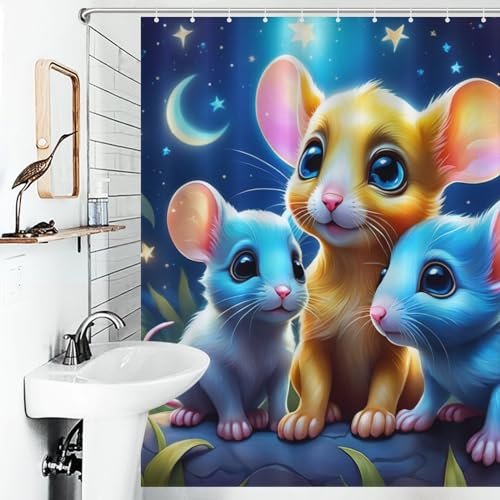 Souris mignonne rideau de douche polyester imperméable lavable 168x183cm - 6