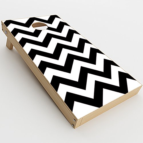 Skin Decal Vinyl Wrap for Cornhole Game Board Bag Toss (2xpcs.) Skins Stickers Cover/Black Chevron