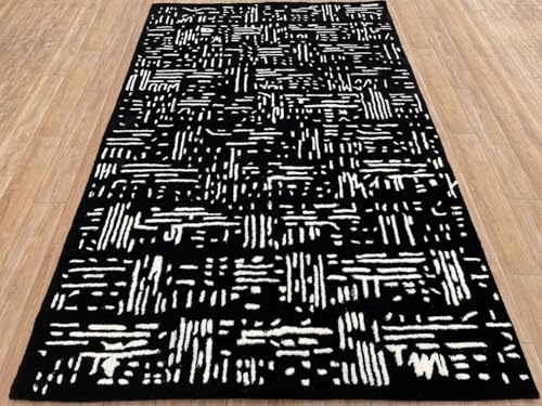 Image of Sifa Carpet Crafted with Care: Premium Hand-Tufted 100% New Zealand Wool Carpets for Area Rugs Color Black /White Size 4x6 feet (120x180cm)