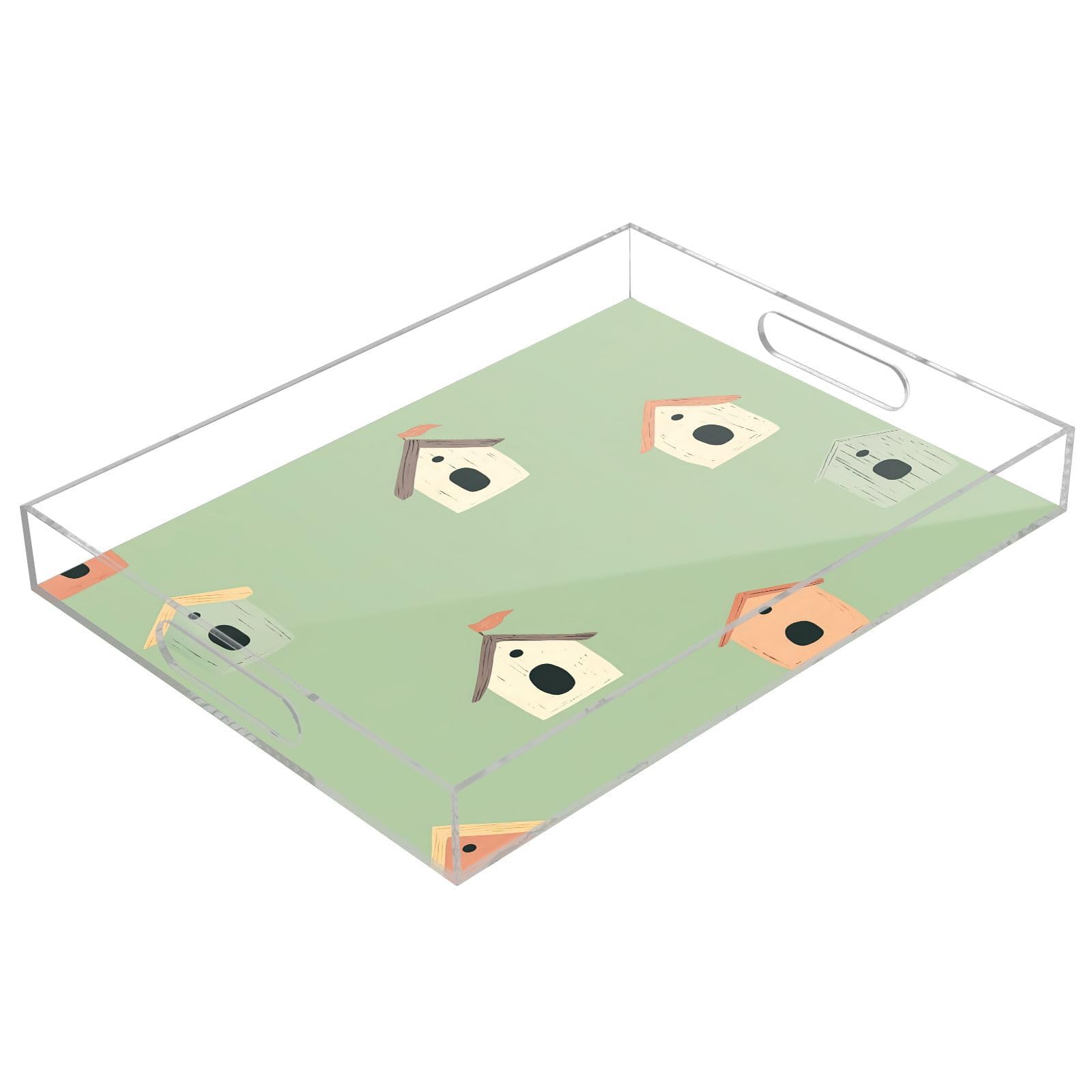 BOESI Graffiti Cabin Pattern Acrylic Decorative Dining Tray, Acrylic Decorative Tray Organizer with Handle for Kitchen, Dining Room, Bathroom, Dresser