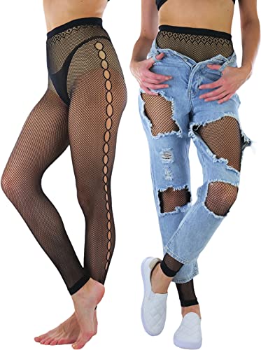 Image of ToBeInStyle Women's Single Floral Lace Fishnet Tights Footless & Stirrup Design