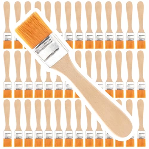 PINGEUI 60 Pcs 0.75 Inch Chip Paint Brushes, Wide Flat Professional Wooden Paint Brushes, Nylon Glue Brushes for Acrylic, Paint, Dust, Watercolor