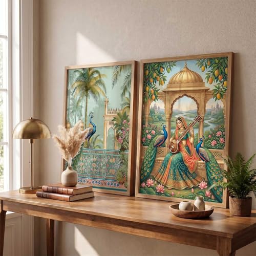 Image of kotart Decorative Traditional Wall Art Home Decor Madhubani Painting poster With Frame For Living Room Bed Room Hotel Wall Decor Digital Reprint Set of 2 (10X13 INCH)