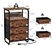 runjuly Bed Side Table with 3 Fabric Drawers, Night Stand with Charging Station, LED Nightstand with Hooks, Bedside Table End Table with Storage, Night Table for Living Room, Bedroom (Rustic Brown)