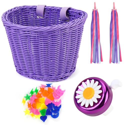 Set Cestino per Bici per Bambini, Campanello per Bicicletta per Bambini e Nastri, Accessori Decorativi per Bici da Equilibrio, Cestino per Bici, Perline per Raggi della Ruota per Ragazze