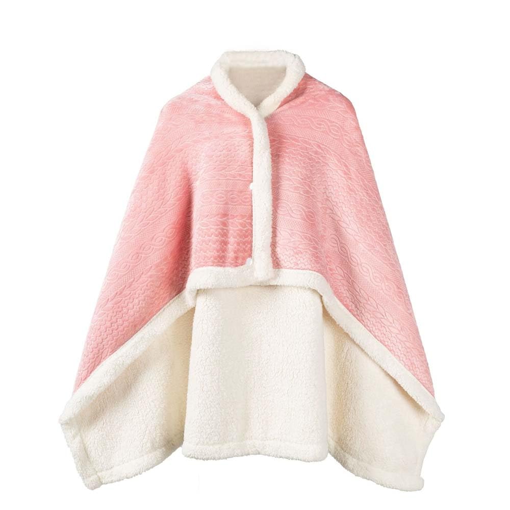 Tylxqh Women's Pink Fleece Wearable Blanket, Comfy Warm Wrap Shawl Poncho Throw With Buttons For Bed Sofa Office, 85 * 120Cm (Pink)