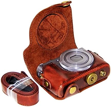 First2savvv XJPT-G9X-10 Dark Brown full body Precise Fit PU leather digital camera case bag cover with should strap for Canon PowerShot G9X G9 X