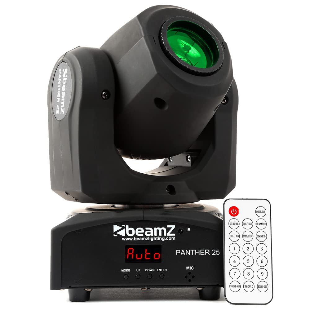 Beamz Light Panther25 Led Moving Head Dj - 12W Dmx Spot Stage Ing, 7 Gobos With Shake Effect, 7 Colours, Ir Remote Control & Built-In Shows For Disco, Parties, Clubs & Theatre Events