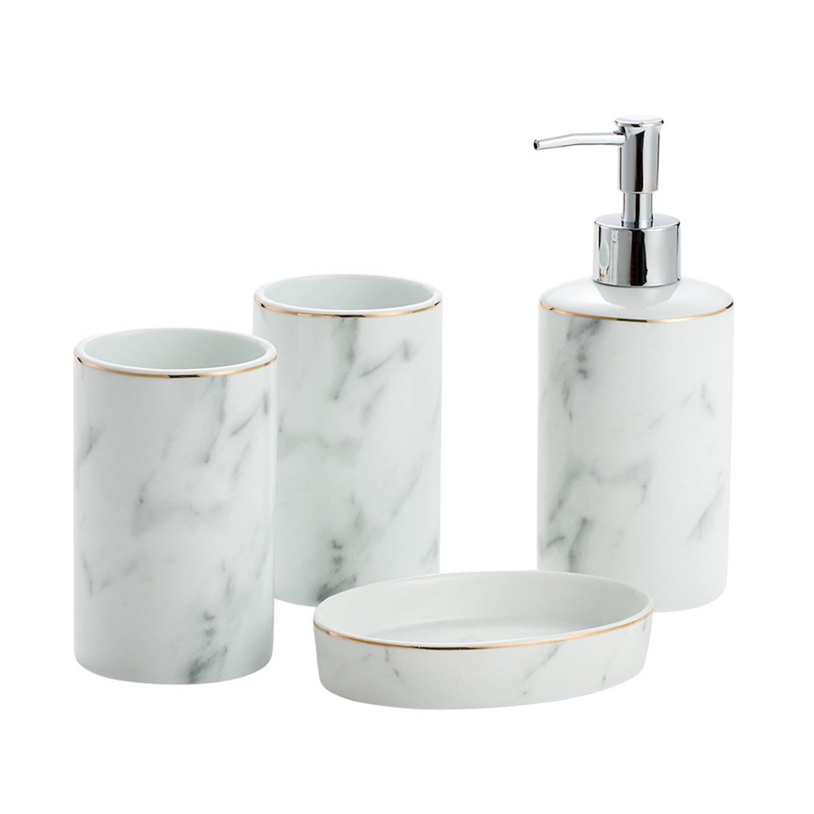 Tauzveok White soap dispenser set, ceramic bathroom accessories set, with toothbrush holder, soap dispenser, soap dish, toothbrush mug, for apartment, hotel,White G