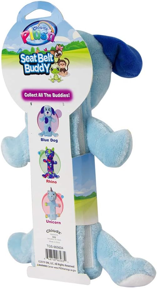 Cloudz Kids Super Soft N' Cuddly Seat Belt Buddy XL Travel Pillow. Keep Your Kids Comfy and Supported at Home or On The Go! - Blue Dog