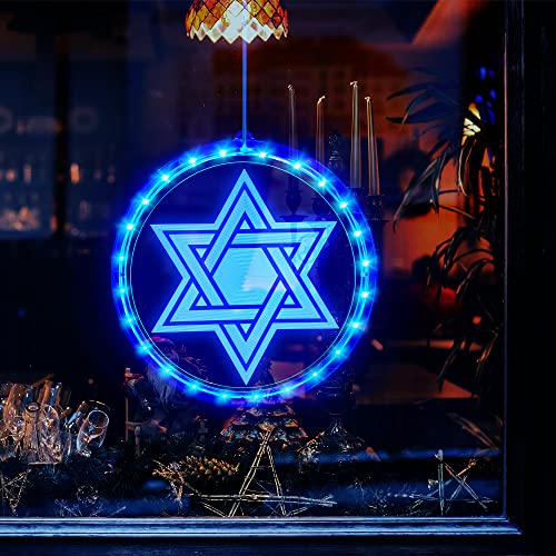 Hanukkah Decorations Blue Star Of David Window Lights Battery Operated Chanukah Led Lights For Jews Judaism Synagogue Passover Shabbat Christmas Home Ornament Indoor Outdoor Decor (Hexagram) #TOP1