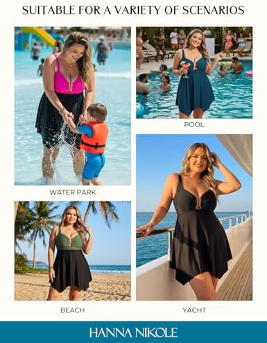 Hanna Nikole Womens Plus Size 1 Piece Swimsuit Tummy Control Bathing Suit Modest Blue Swimdress Shaping Swimwear Boyshorts 2X - 5