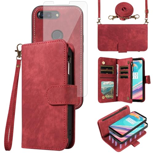 Étui OnePlus 5T design chic en similicuir avec porte-cartes et fermeture éclair