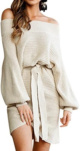 LILY ROSIE GIRL Women's Stretchable Long Sleeve Off Shoulder Mini Dress Sweater Dresses