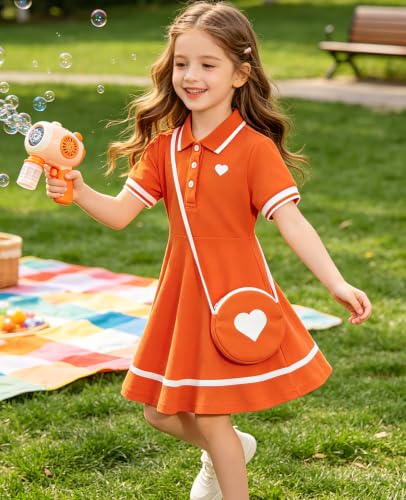Move Dance Little Girls Sporty Dress 3T 4T Orange Sundress with Bag - image 3