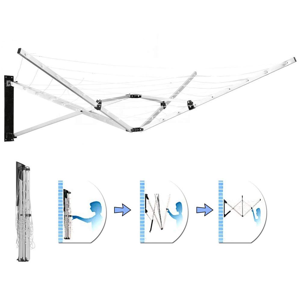 Denny Shop 5 Arm 26m Wall Mounted Folding Cloth Dryer Concertina