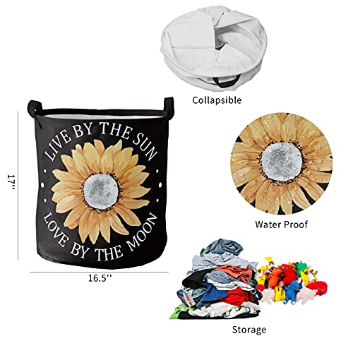 Waterproof Oxford Cloth Laundry Baskets - Foldable Laundry Hamper With Handles Yellow Sunflowers With Moon Storage Basket For Bedroom Dorm Laundry 16.5X17 Inch #TOP4