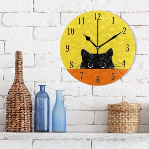 Reloj de pared redondo silencioso con diseño de gato miniatura 3