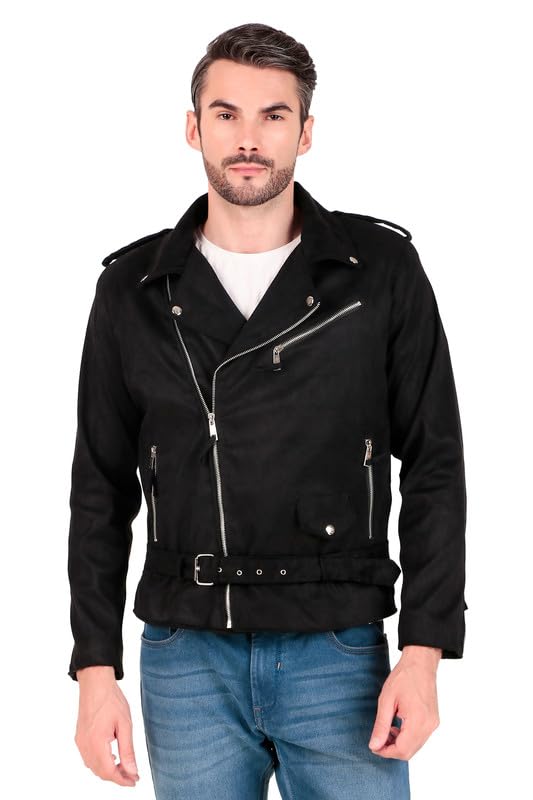 leather retail Mens Black Suede Leather Biker Jacket-picture-41