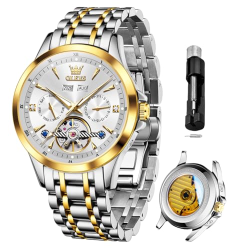Image of OLEVS Automatic Watches for Men Luxury Skeleton Multi-Function Mechanical Watch Self Winding Date Waterproof Luminous Mens Watch