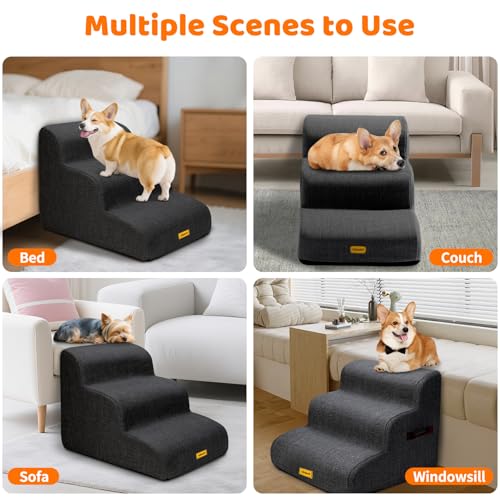 Gimars 30D Hoge dichtheid schuim, extra Brede stevige 3-trede hondentrap, 40 cm Hoog, met wasbare Hoes en Antislip bodem. Draagbare oprijplaat voor kleine honden naar Bank, Bed, Sofa, Auto