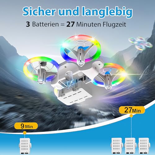 Mini Drohne für Kinder Drohne Spielzeug ab 6+ Jahre, RC Flugzeug Spielzeug Quadrocopter Drone für Kinder und Anfänger mit 3 Akkus, LED Lichter Indoor Outdoor Geschenk für Jungen Mädchen – Bild 7