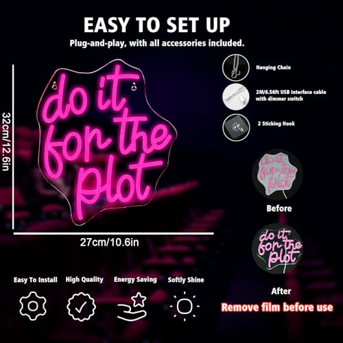 Image of Do It for Plot Neon Light Dimmable LED Neon Sign for Wall Decor USB Powered Light Up Signs Pink LED Light for Drama Lover Party Gift Bedroom Movie Night