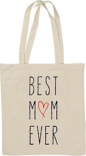 Best Mom Ever Valentines Heart Logo Borsa in cotone naturale Bianca One Size