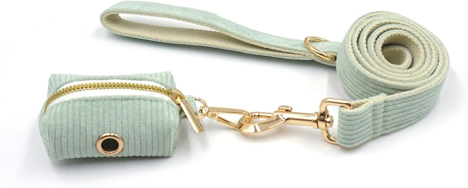 Hundehalsband, Set aus Halsband und Leine für Hunde mit Kotbeutelhalter, für weich, verstellbar, strapazierfähiger, drehbarer Metallknopf (Blau, M)