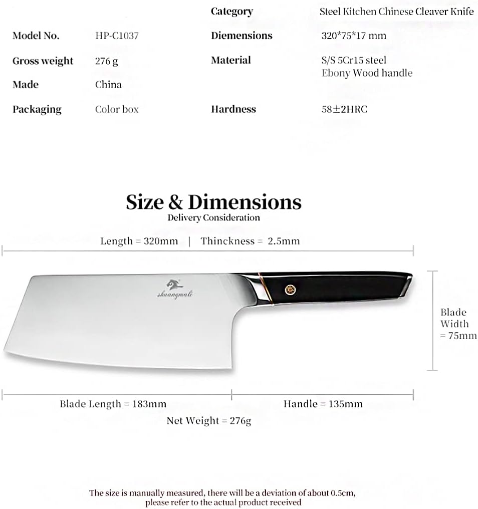 MAYiT Meat Cleaver Knife, 7 Inch Chinese Cleaver Knife 5Cr15 Stainless Steel Kitchen Chef Cleaver Knives Utility Cooking Cutter Slicing Meat Cleaver Knife
