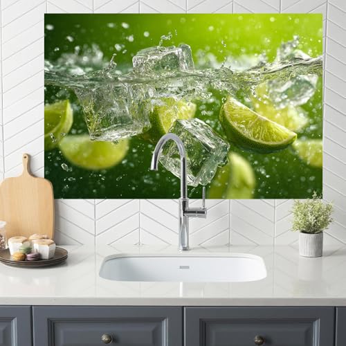 Image of Lime Ice Splash Kitchen Backsplash Peel and Stick, 35.4x23.6 in