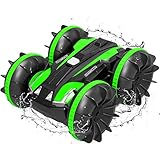 Remote Control Car Toys for Boys - 2.4GHz Amphibious 4WD Stunt RC Cars Boat Truck for Kids Adults, Green